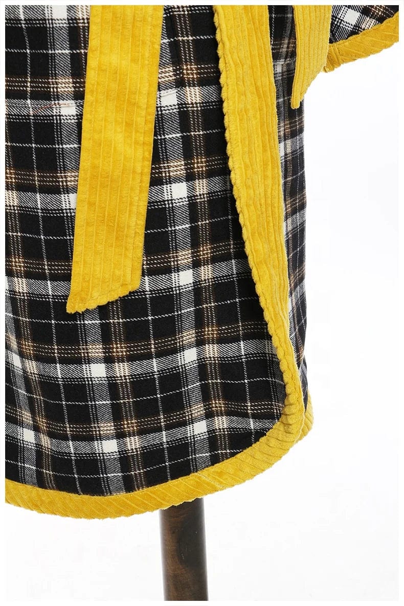 Free / Yellow OUDINA Wholesale Women's Winter Overside Plaid Contrast Color Loose Coat Trench Windbreaker Jacket Womens Long Coats