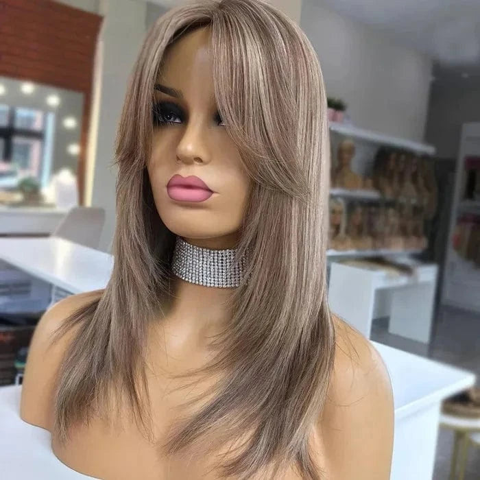 Freedom 18 Inches Layered Cut Gray Blonde Color Bob Style Virgin Remy European Cuticle Human Hair Lace Front Wigs