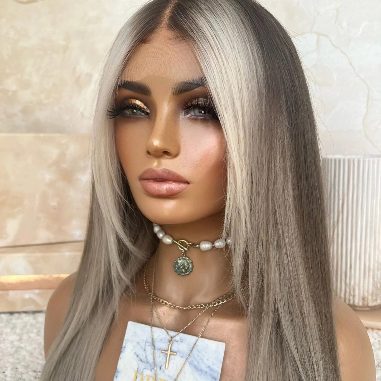 Freedom 18 Inches Layered Cut Gray Blonde Color Bob Style Virgin Remy European Cuticle Human Hair Lace Front Wigs