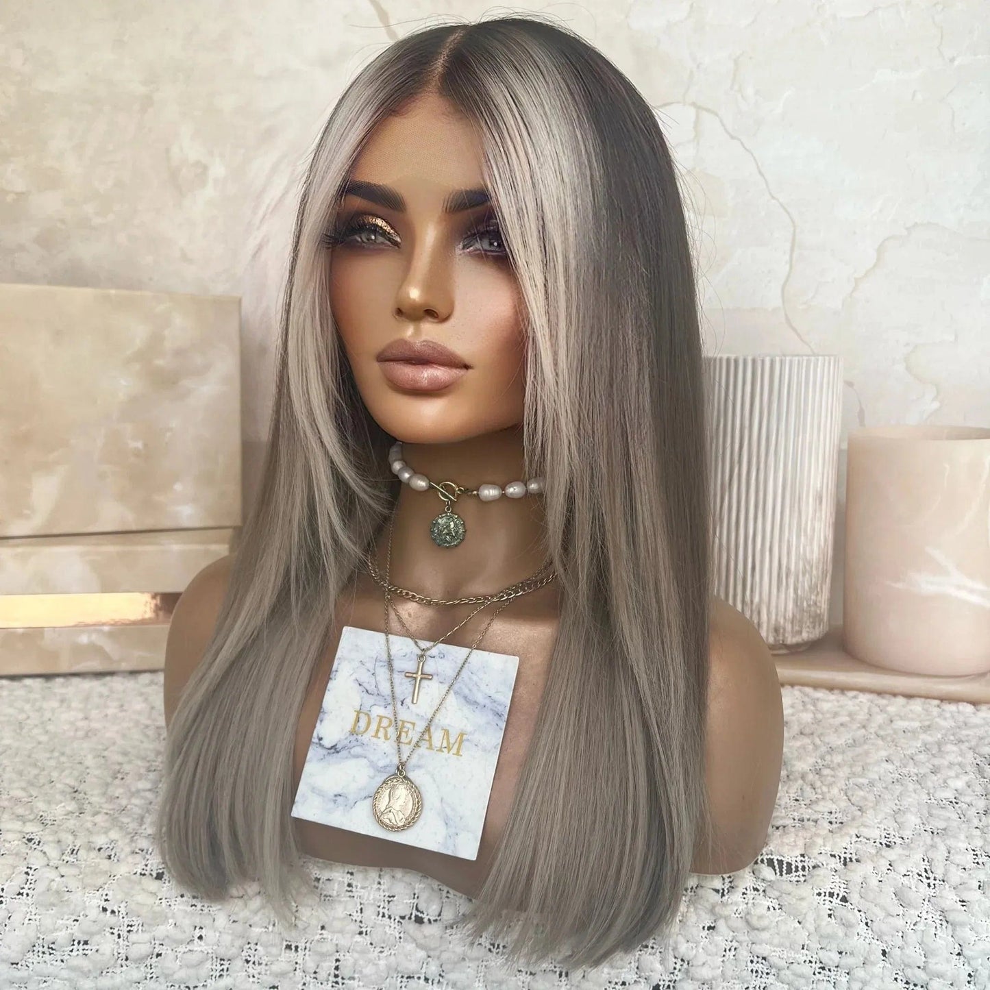 Freedom 18 Inches Layered Cut Gray Blonde Color Bob Style Virgin Remy European Cuticle Human Hair Lace Front Wigs