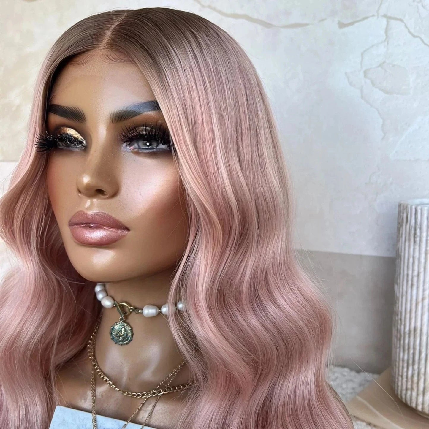 Freedom Quality Ombre Pink Color Body Wave Wig Virgin European Cuticle Aligned Hair HD Transparent Lace Front Wigs For Women