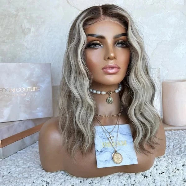 Freedom Same 150% Density Ash Blonde Highlight Color Natural Wave Virgin Remy European Cuticle Hair Lace Front Wigs For Women