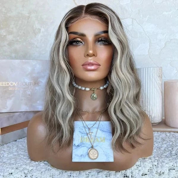 Freedom Same 150% Density Ash Blonde Highlight Color Natural Wave Virgin Remy European Cuticle Hair Lace Front Wigs For Women