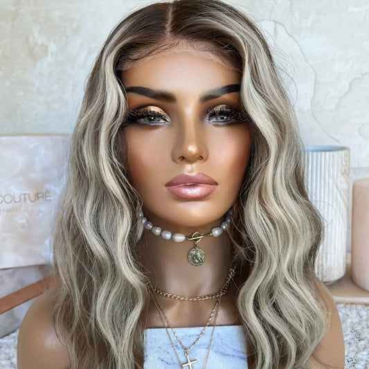 Freedom Same 150% Density Ash Blonde Highlight Color Natural Wave Virgin Remy European Cuticle Hair Lace Front Wigs For Women
