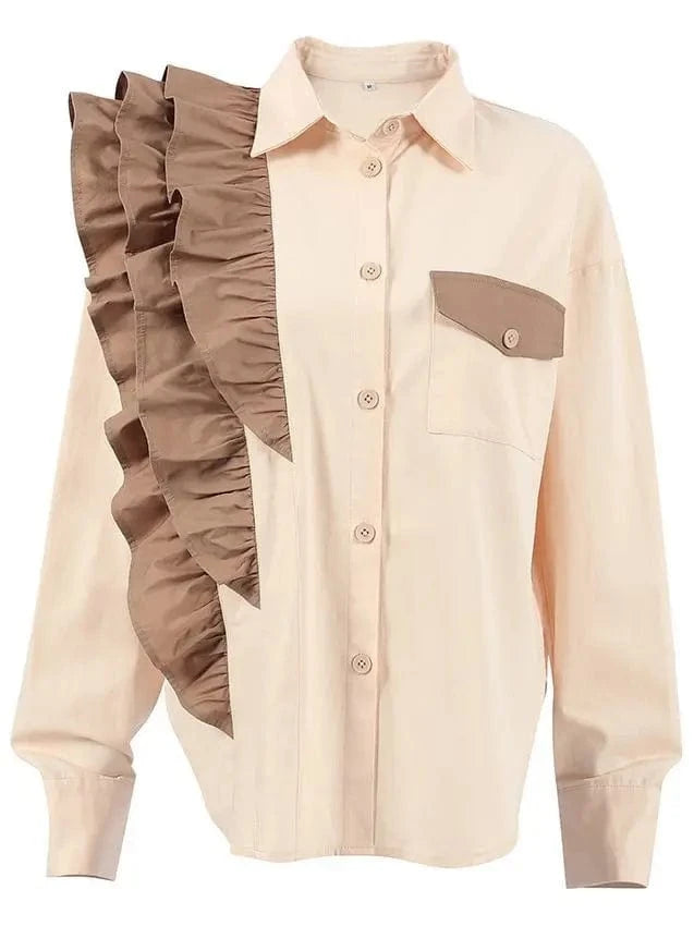 French Design Sense Of Minority Shirt Asymmetrical Top 2023 Autumn And Winter New Europe And the United States