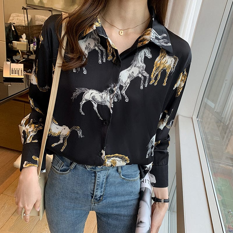 French Shirt Women'S Long Sleeve 2024 New Autumn Fashion Animal Print Chiffon Crop Top Shirts Women