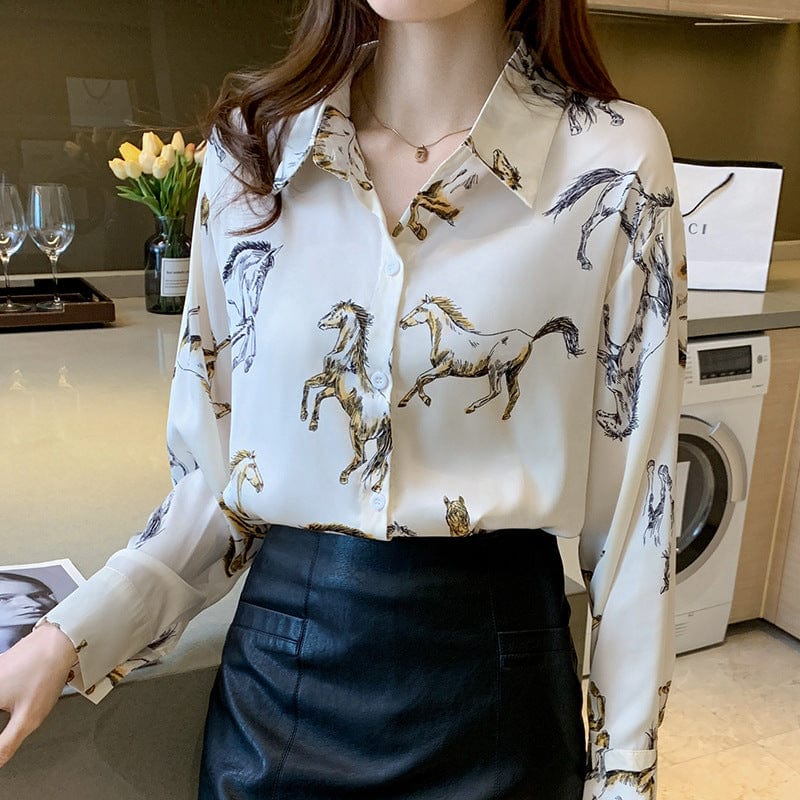 French Shirt Women'S Long Sleeve 2024 New Autumn Fashion Animal Print Chiffon Crop Top Shirts Women