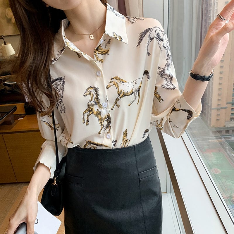 French Shirt Women'S Long Sleeve 2024 New Autumn Fashion Animal Print Chiffon Crop Top Shirts Women