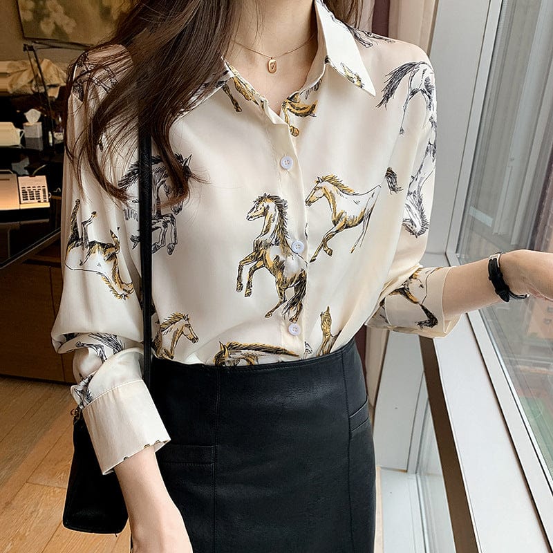 French Shirt Women'S Long Sleeve 2024 New Autumn Fashion Animal Print Chiffon Crop Top Shirts Women