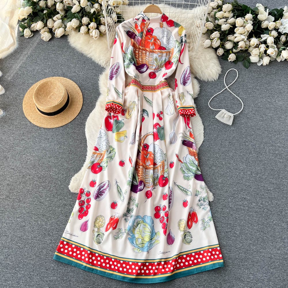French style retro fashion personality print with ins court style  slim dress large plus size skirt party  dress