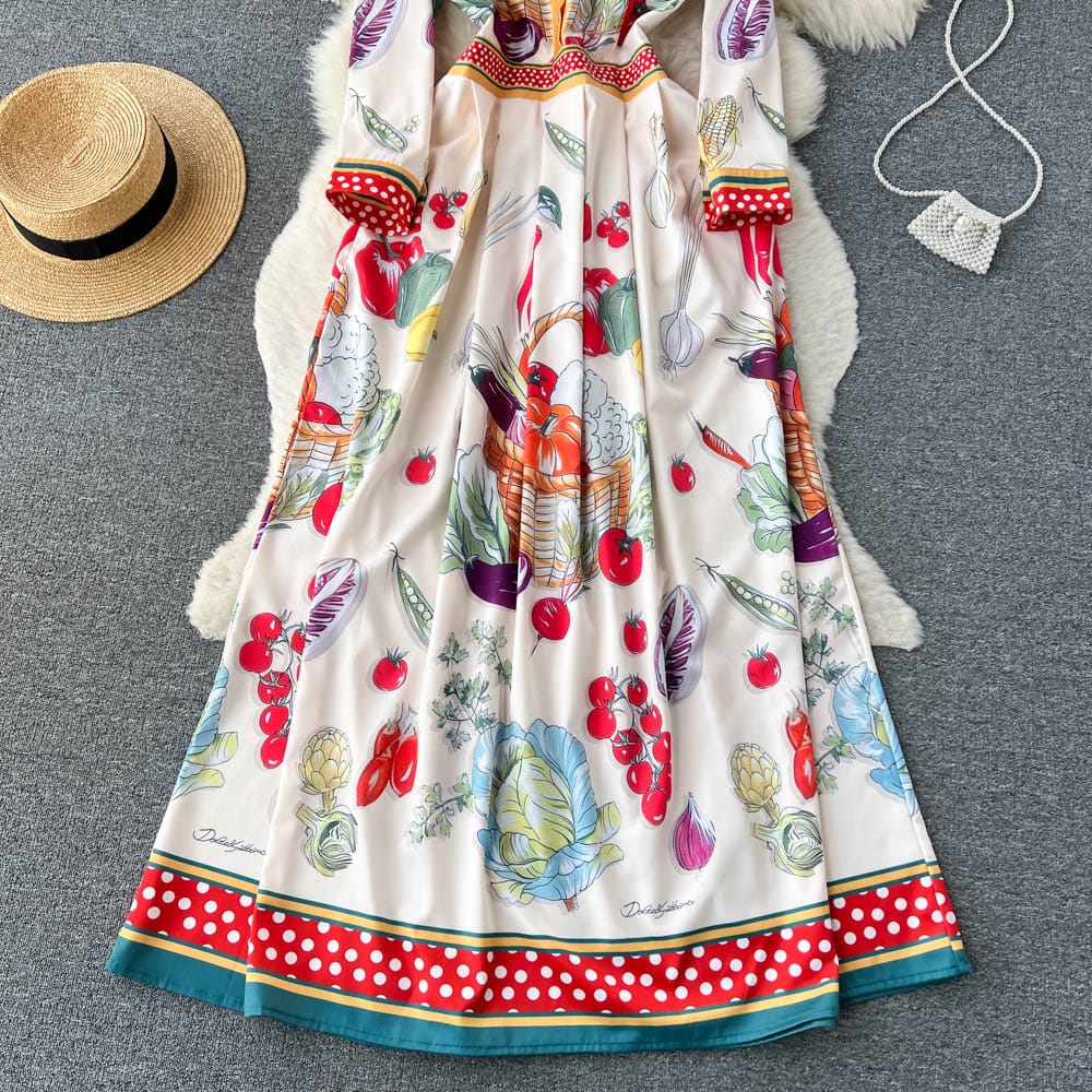 French style retro fashion personality print with ins court style  slim dress large plus size skirt party  dress