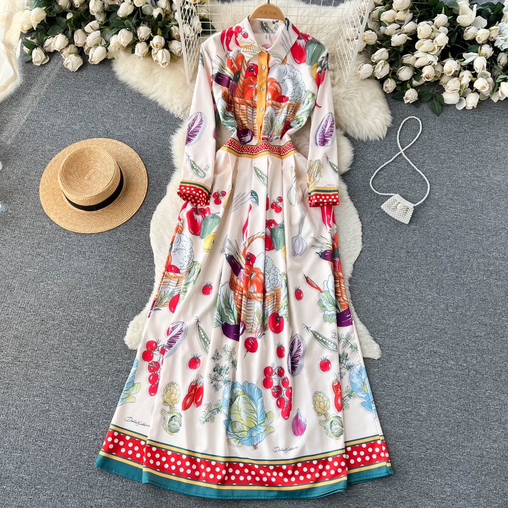 French style retro fashion personality print with ins court style  slim dress large plus size skirt party  dress