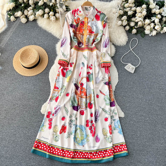 French style retro fashion personality print with ins court style  slim dress large plus size skirt party  dress