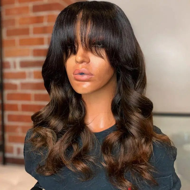 Fringe Wigs Loose Wave Ombre Brown Color Cuticle Aligned Raw Human Hair 13*4 Lace Front Wig