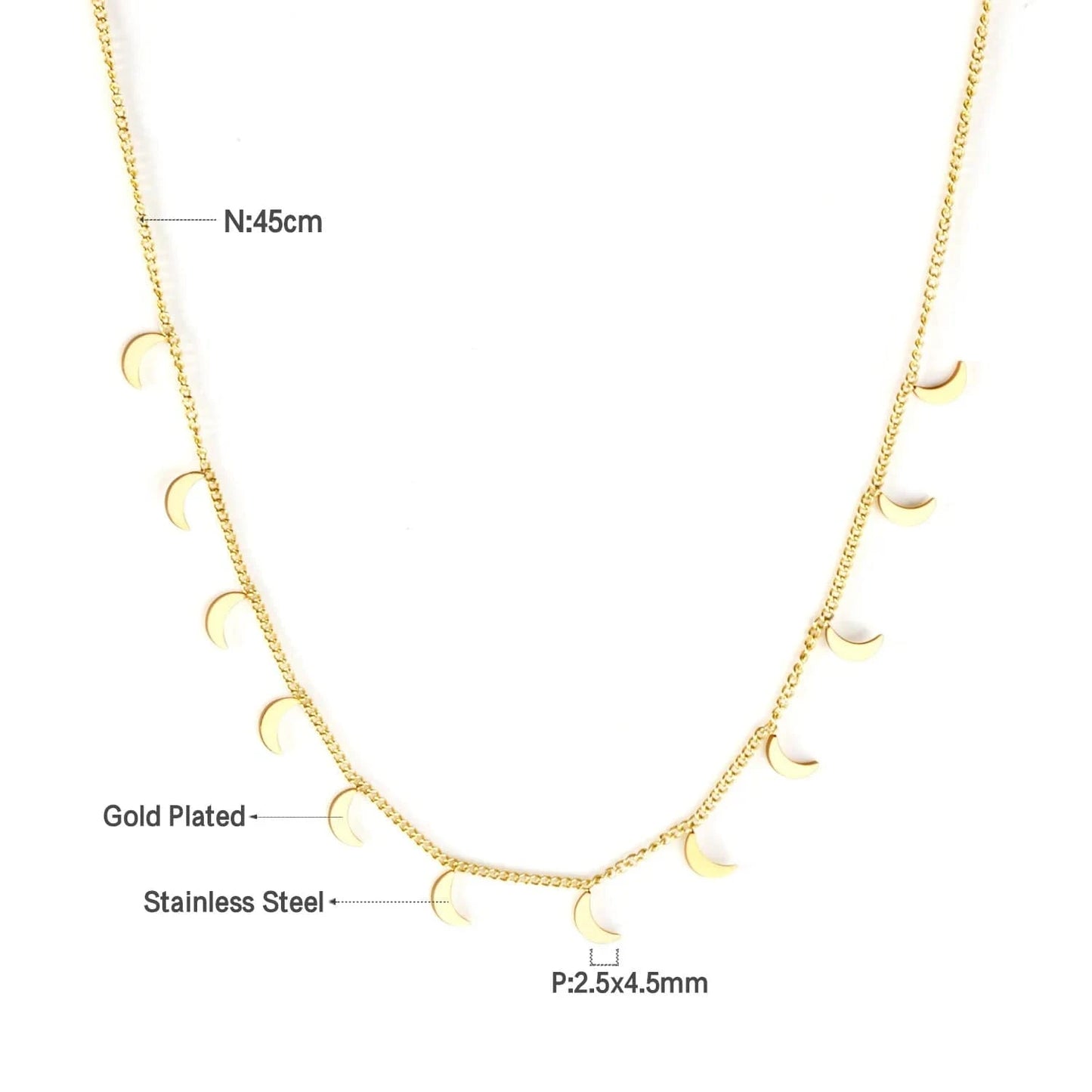Ftainless steel necklace for ladies Stars and moon non tarnish Gold plating triangle stainless steel necklace