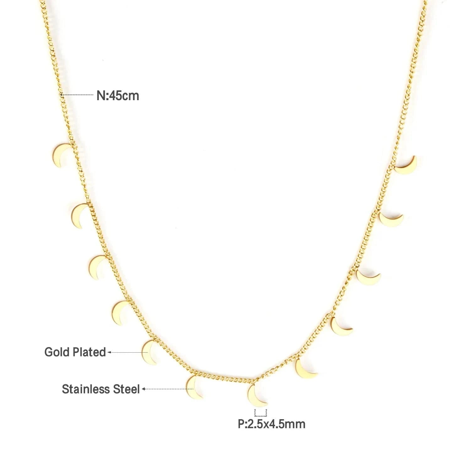 Ftainless steel necklace for ladies Stars and moon non tarnish Gold plating triangle stainless steel necklace