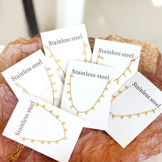 Ftainless steel necklace for ladies Stars and moon non tarnish Gold plating triangle stainless steel necklace