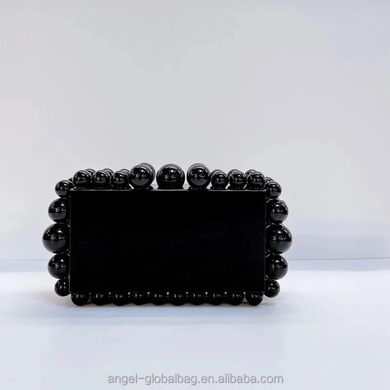 full black Luxury party wedding designer acrylic women pearl handbag clutch purse evening bag