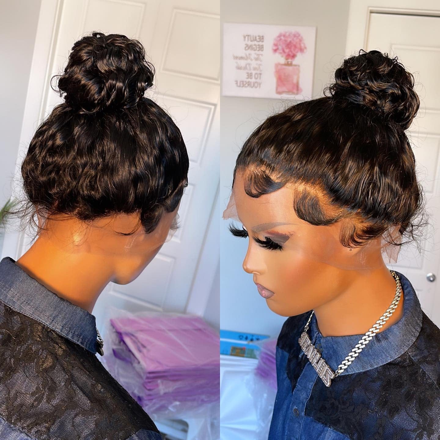 Full Lace Human Hair Wig Pre Natural Black Plucked Curly Wigs For Women HD Transparent Deep Water Wave Lace Front Wig