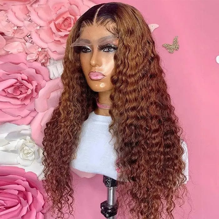 Full Virgin Brown Black Ombre Color Deep Curly Wig Pre Plucked With Baby Hair Lace Front Wigs