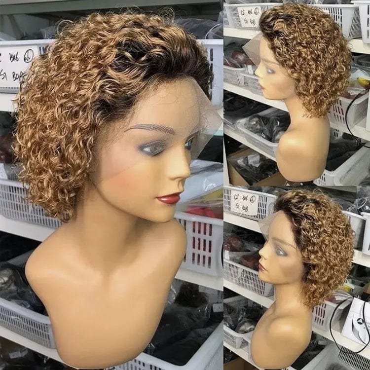 Full Virgin Human Hair Natural Black Color Kinky Curly Wig Short Pixie Pre Plucked Cuticle Aligned Lace Front Wigs