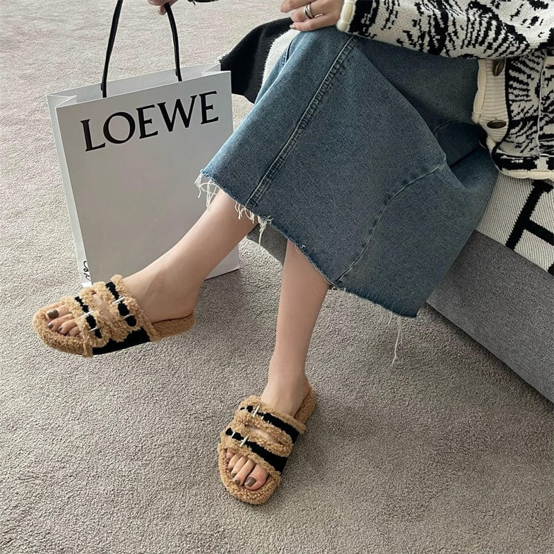 Fur Women's Slippers In Winter 2023 Real Mink Shoes Flat Bottomed Home Women'S Plush Shoes Casual Shoes