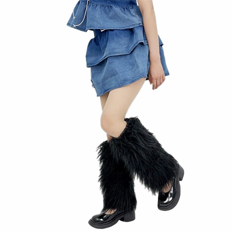 Furry Leg Warmers Fur Socks Women Fur Leg Warmers Girls Boot Cover Harajuku Fur Winter Spice Foot Warming Cover
