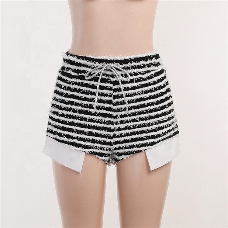 Furry Sexy Y2K Clothes High Waist Stripe Shorts Pant For Women Club Korean Fashion Fur Shorts