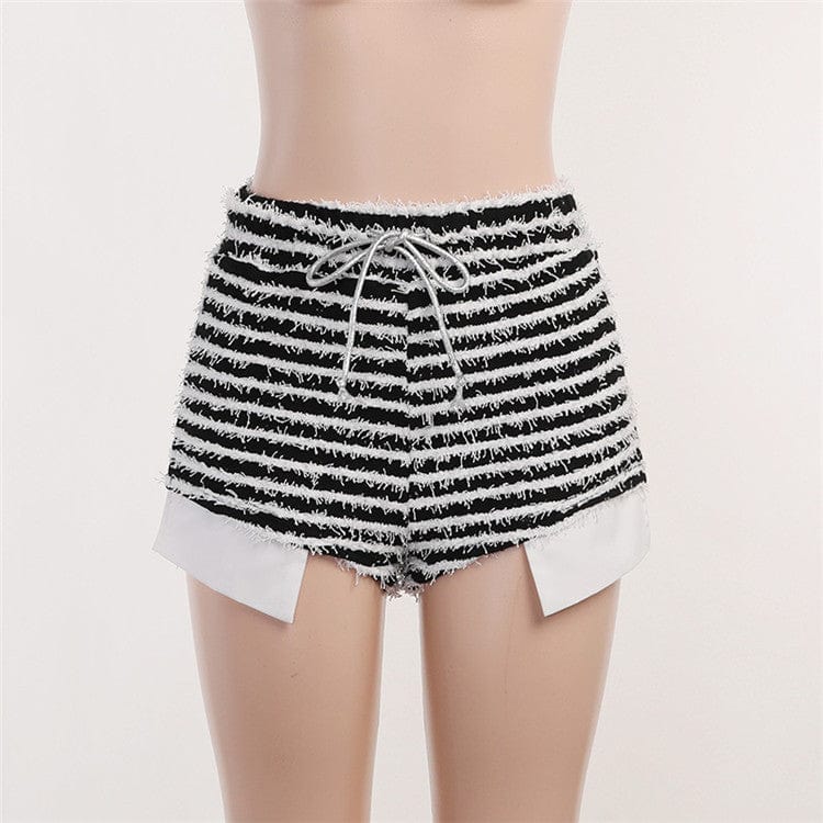 Furry Sexy Y2K Clothes High Waist Stripe Shorts Pant For Women Club Korean Fashion Fur Shorts