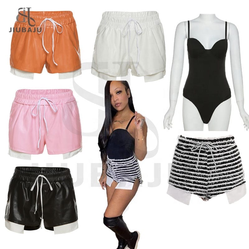 Furry Sexy Y2K Clothes High Waist Stripe Shorts Pant For Women Club Korean Fashion Fur Shorts