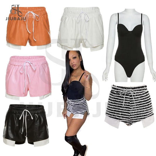 Furry Sexy Y2K Clothes High Waist Stripe Shorts Pant For Women Club Korean Fashion Fur Shorts
