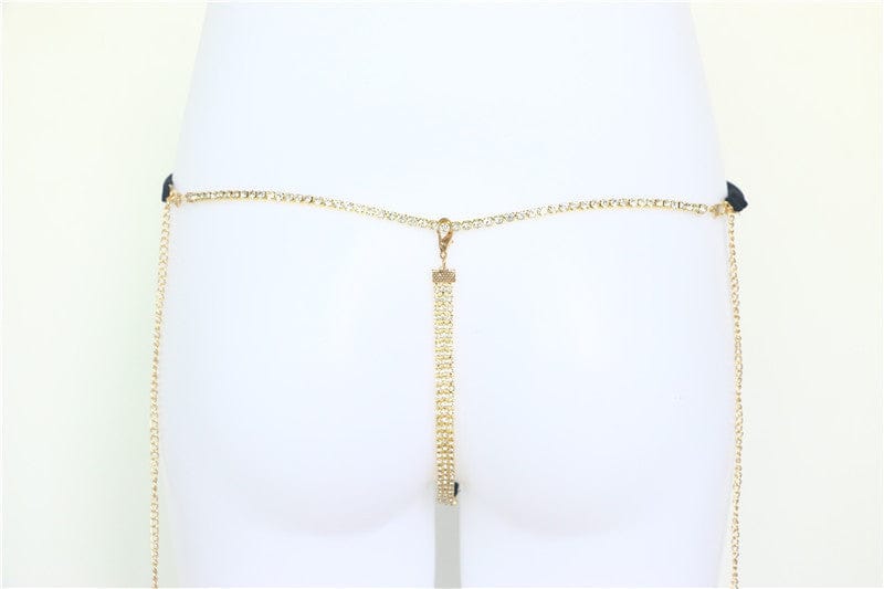 g+black-3355 Punk Simple Letter Multi Layer Sexy Bing Butterfly Waist Chain Crystal Belly Chain Women Summer Beach Bikini body chain
