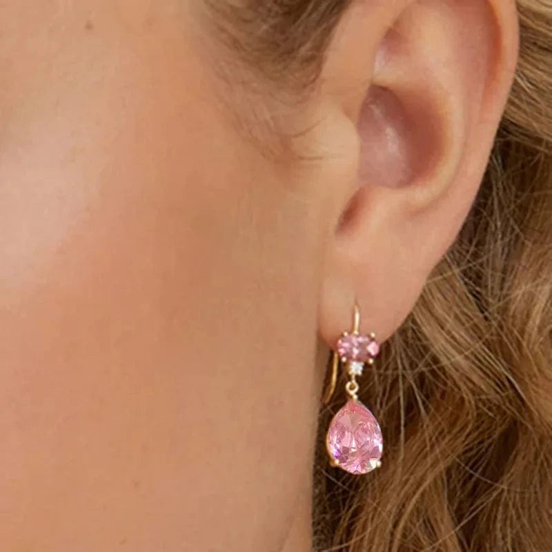 G60201022105C-1 gold Pre-sale products,need to wait for production/ 925 silver pink zircon drop pendant gold plated hoop earrings women
