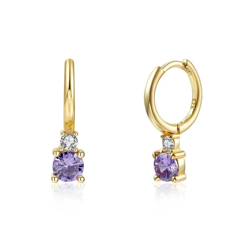 G60202241290C-1 purple 925 sterling silver statement earrings colorful four-claw diamond pendant gold plated hoop earrings jewelry women