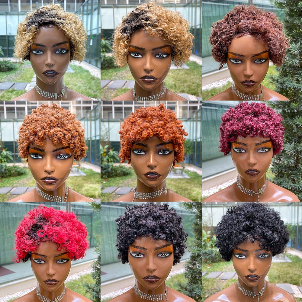 GD Popular Pixie Human Hair Wig Brazilian 8 Inch Cut Wig Short Ombre Color Bob Lace Front Wig With Wholesale Price