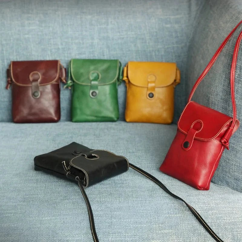 Genuine Leather Crossbody Messenger Bag Brief Style Portable Phone Bag Small Bag For Girls
