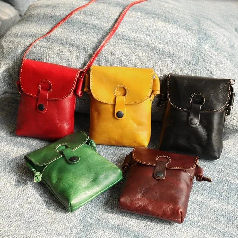 Genuine Leather Crossbody Messenger Bag Brief Style Portable Phone Bag Small Bag For Girls