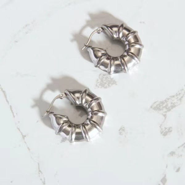 Geometric Void Stainless Steel Earring Buckle for Women Shiny Rose Gold Color Small Large Hoop Earrings Punk Hip Hop Jewelry