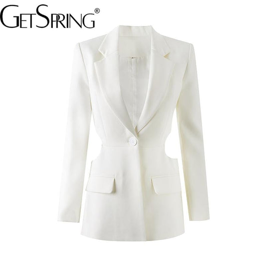 Getspring Women Blazer Autumn Hollow Out White  Women Blazers And Jackets Irregular Vintage Sexy Womens Blazers Long Sleeve 2022
