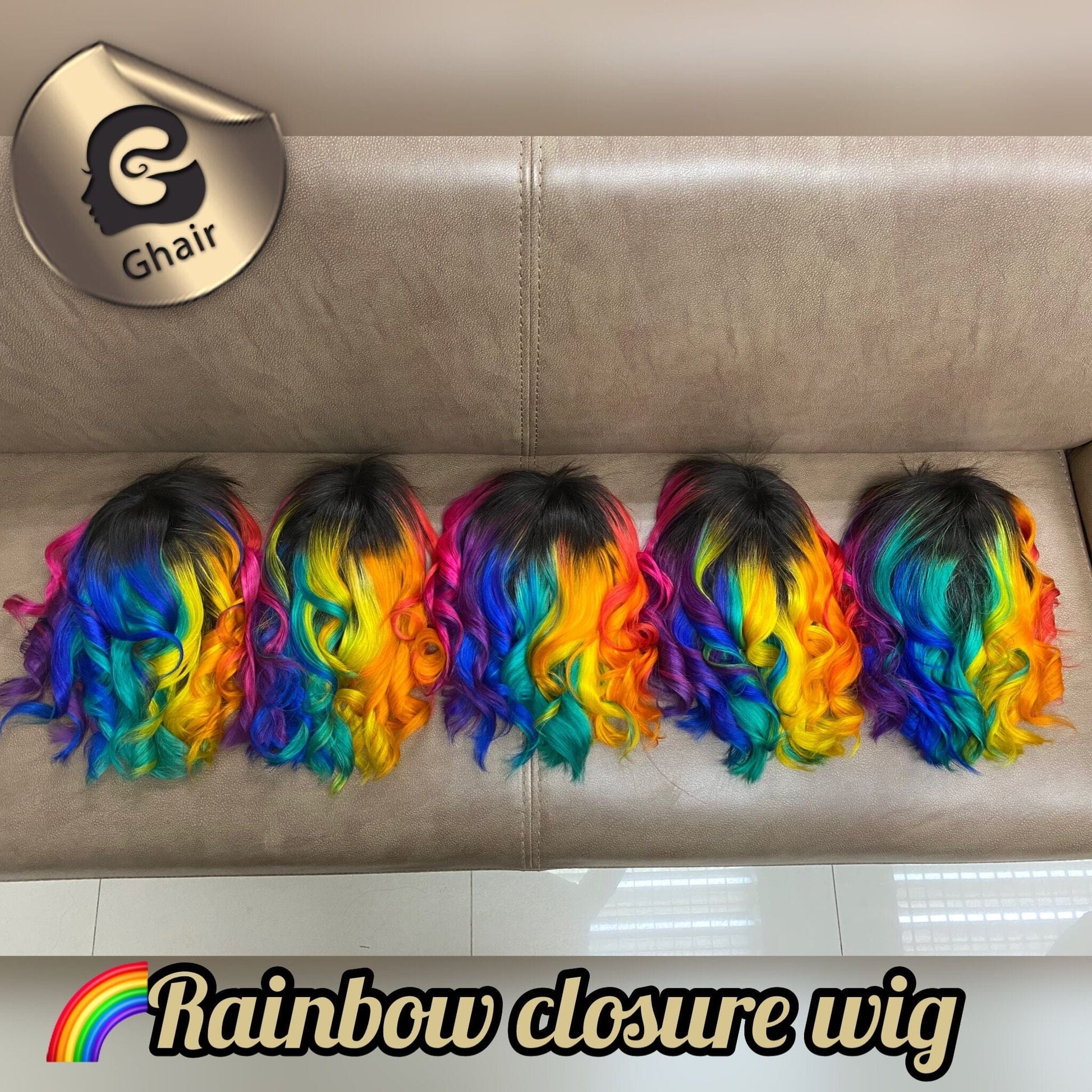Ghair Rainbow New Style Wig Short Straight Bob Colorful Brazilian Virgin Human Hair Lace front Wigs