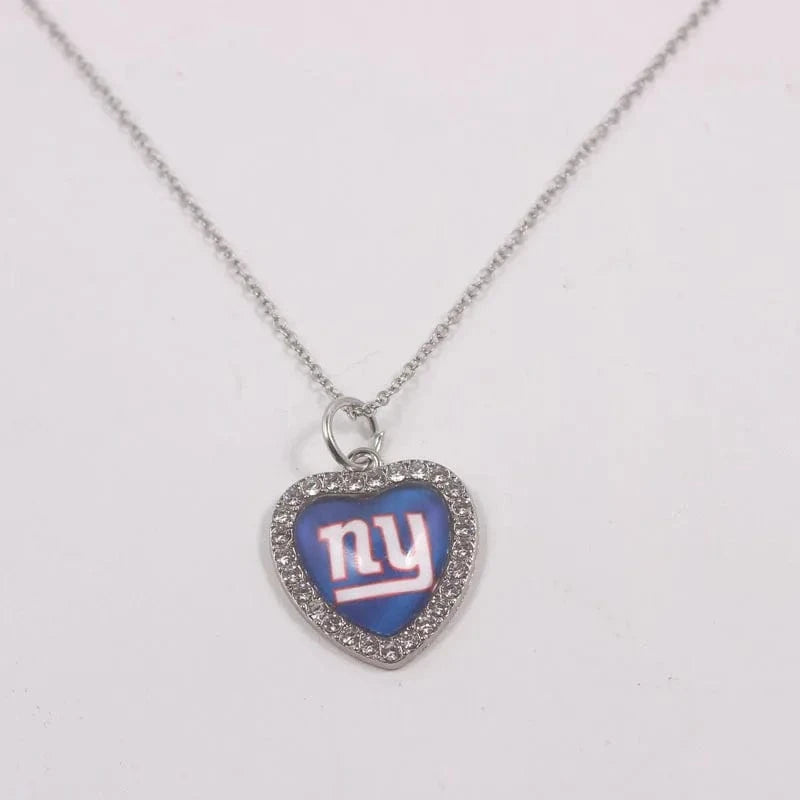 giants New Arrival 32 designs rhinestone heart American football pendant charms accessories stainless steel necklace heart necklace