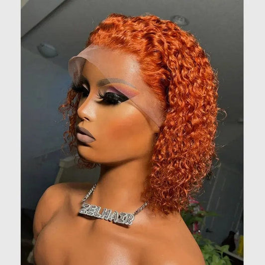 Ginger Color Kinky Curly Bob Wig Bleached Knots With Baby Hair Cuticle Aligned Brazilian Hair Lace Front Wigs