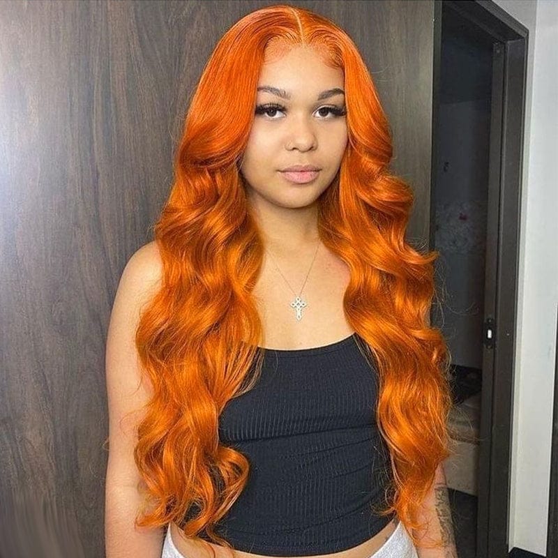 Ginger human hair wig orange color loose wave 13x4 frontal wigs pre plucked with natural baby hair for black women