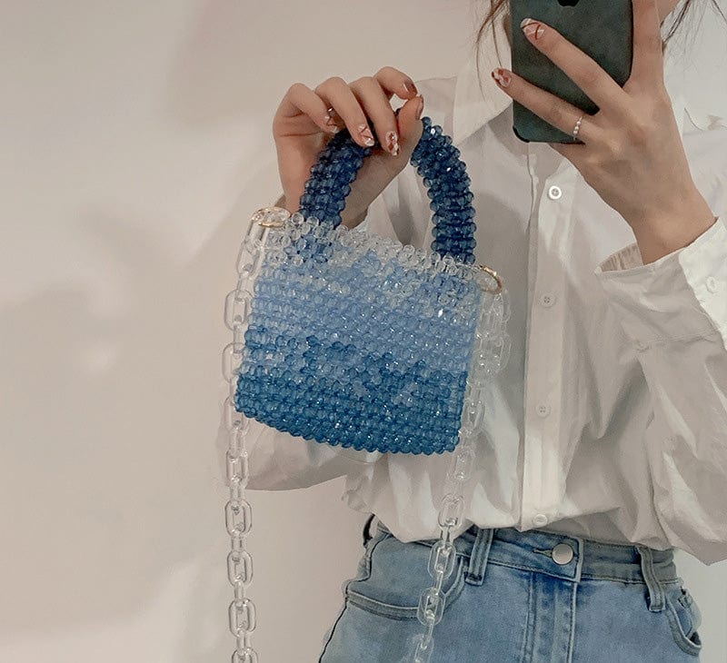 Girls Diy Handle Acrylic Pearl Clear Beading Purse Crystal Beach Beaded Clutch Handbag Wholesale Evening Handmade Beaded Bags