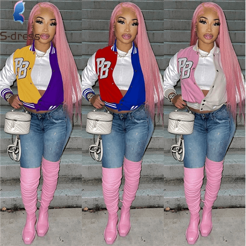 Girls' Ladies Trendy Fashion Crop Baseball Coats Women Fall Clothing Biker Jackets Winter Jacket Trench Coats T5247