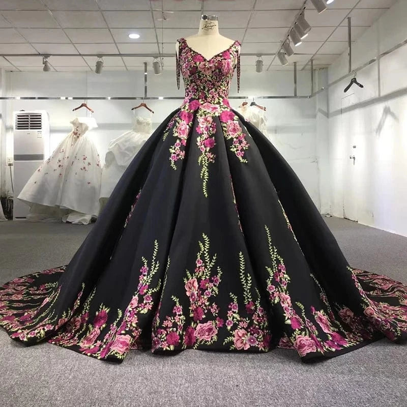 Glamorous Black Flower Prom Party Gowns For Evening Dresses Jancember 9802-1