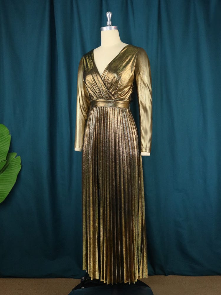 Glitterly Dresses Girlfriend Gown for Church Gowns Evening Holiday Office Lady Elegant Women Gold Dress Formal