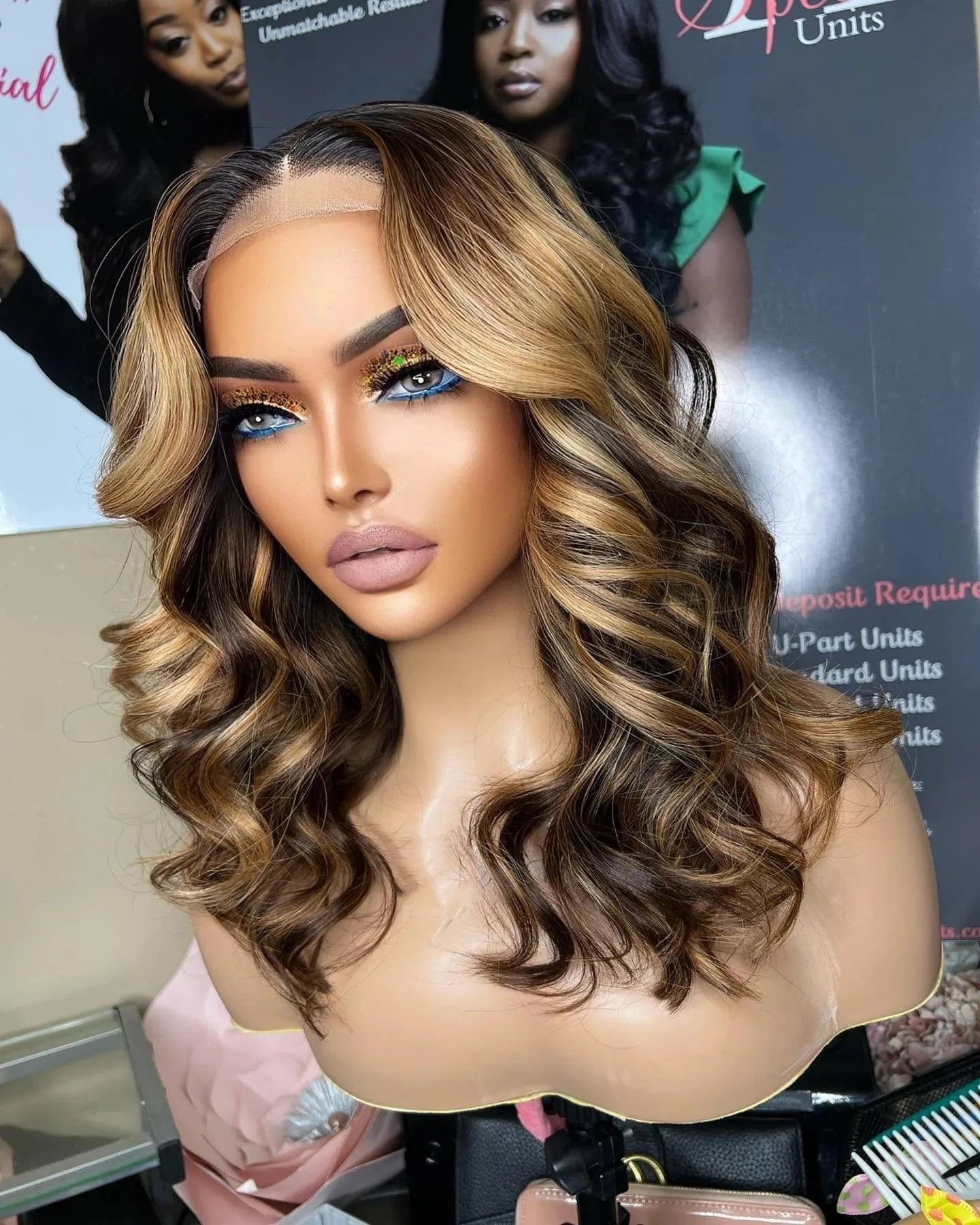 Glueless Blonde Brown Balayage Color Loose Wave Virgin Remy Cuticle Aligned Human Hair 5x5 Lace Closure Wigs