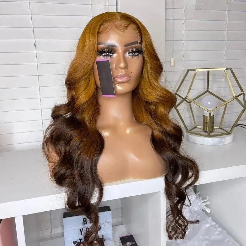 Glueless Brown Ombre Color Water Wave Wig Pre Plucked Transparent HD Cuticle Aligned Human Hair Lace Front Wigs