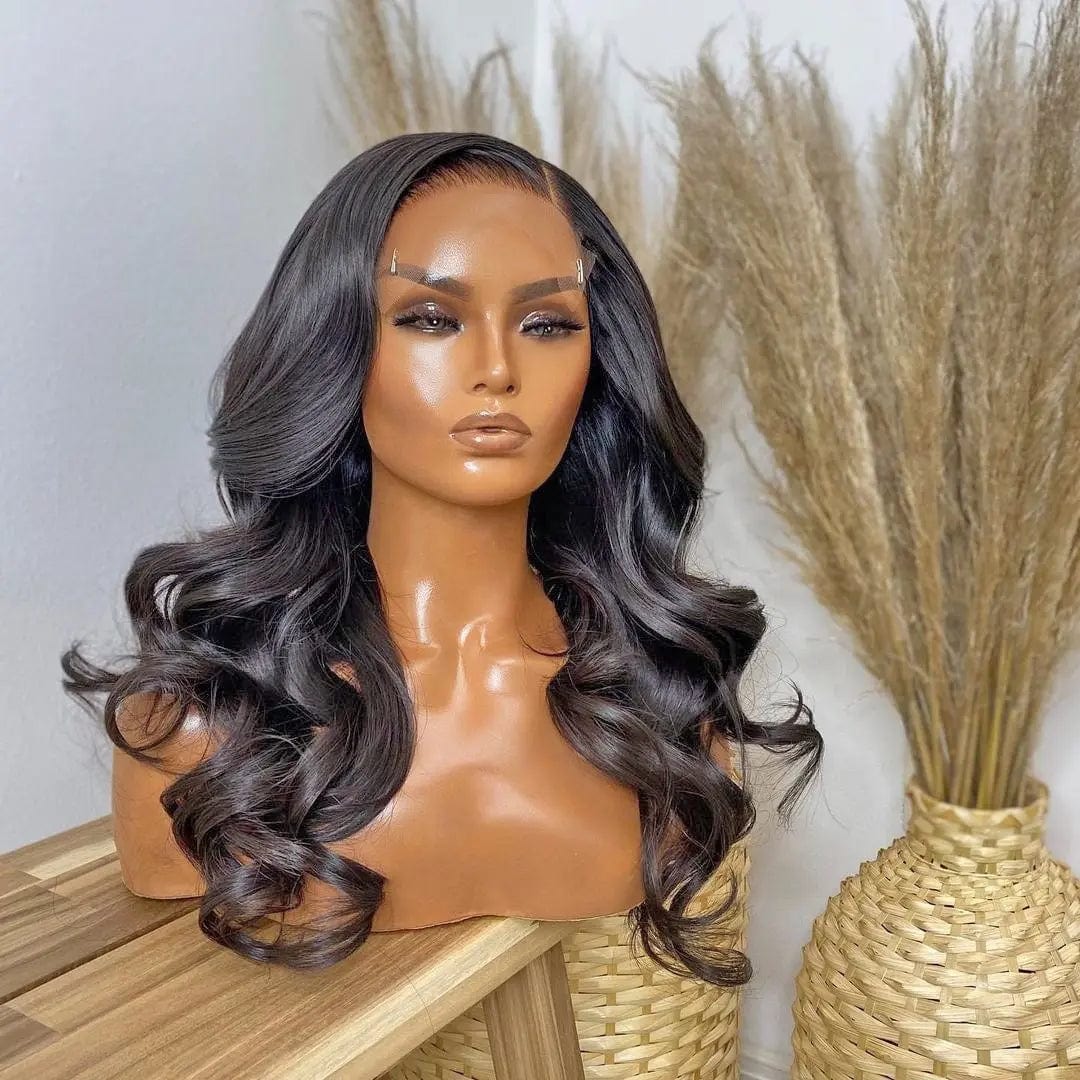 Glueless Pre Plucked Natural Black Color Wig Loose Wave Cuticle Aligned Unprocessed Human Hair Lace Front Wig